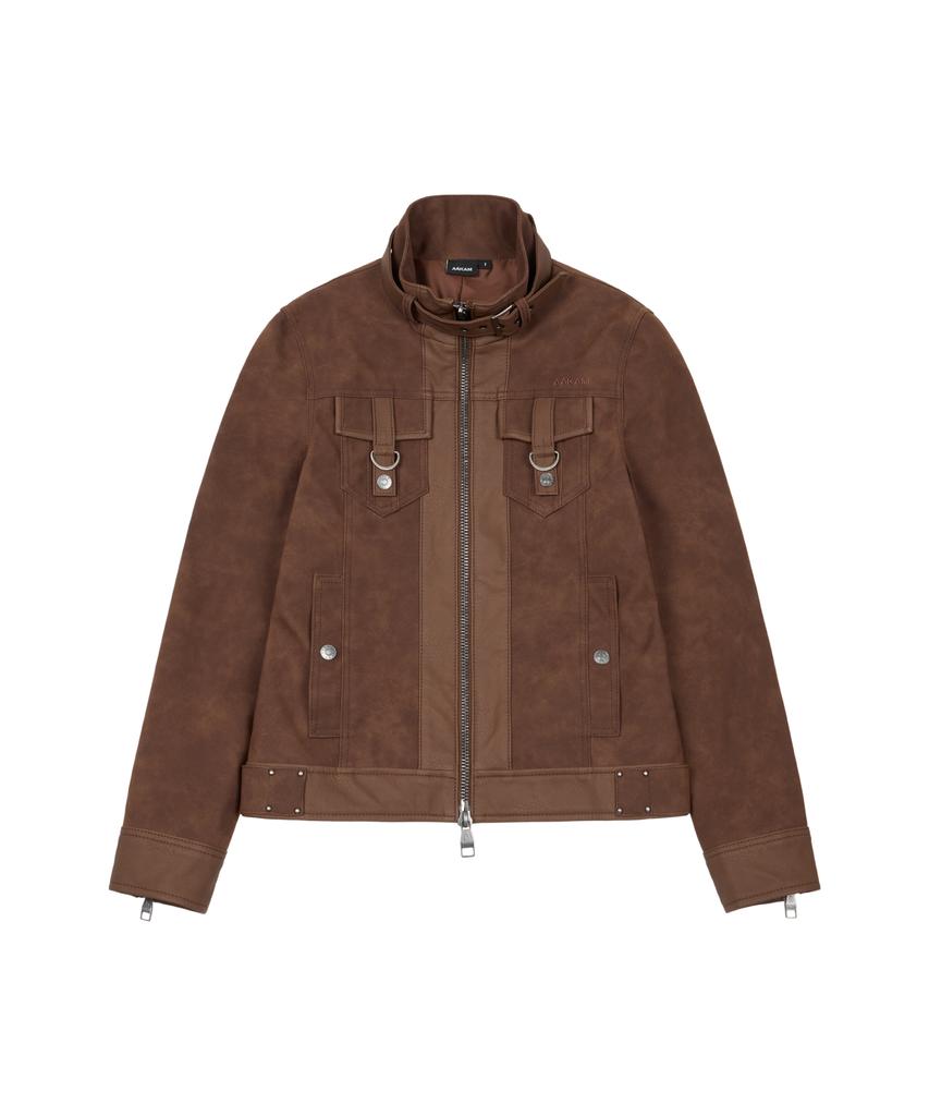 AAKAM Mixed Leather Jacket (Brown)