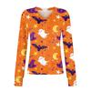 Женские топы с принтом на Хэллоуин, рубашка с длинным рукавом, V-образный вырез, повседневная свободная футболка, осенняя одежда