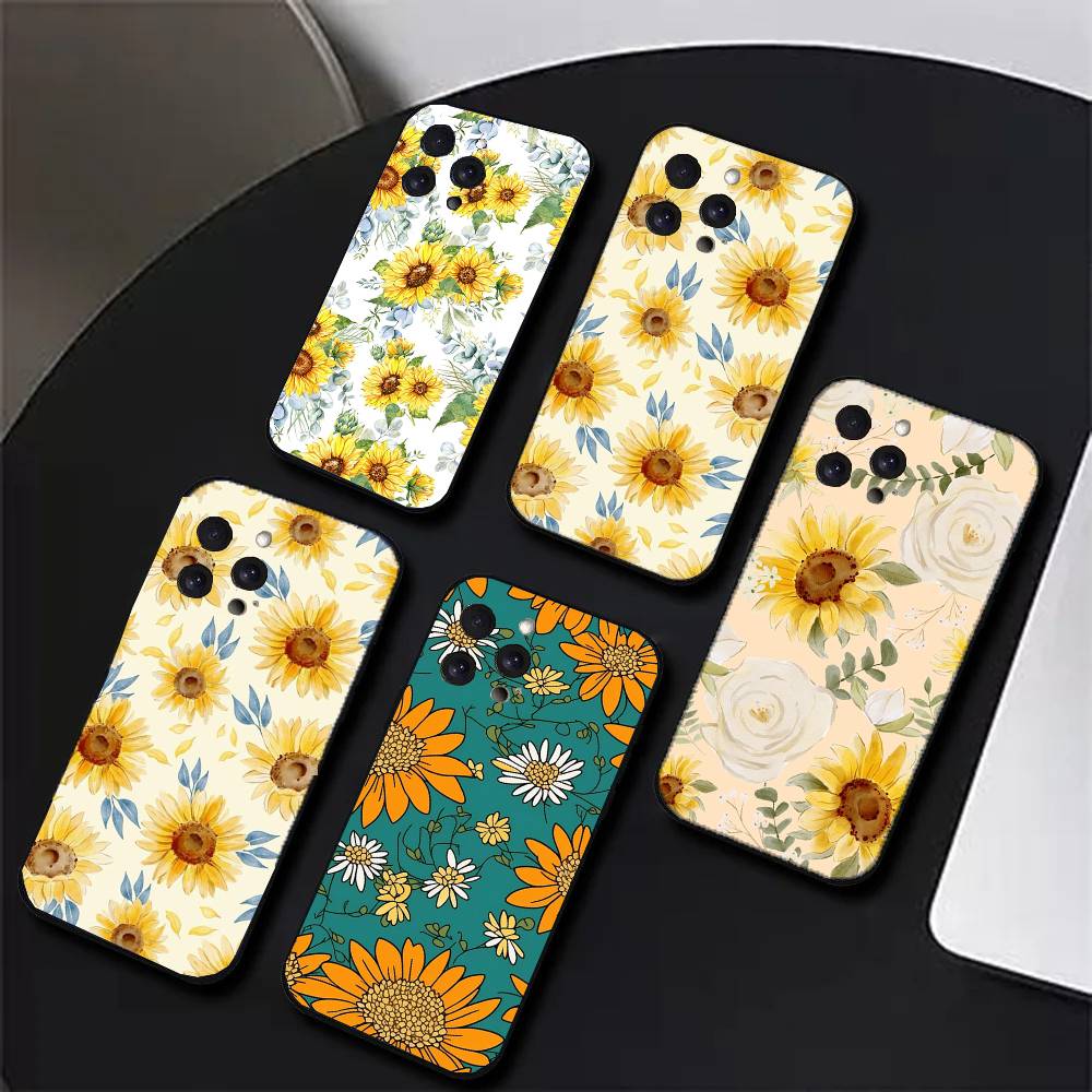 Чехол для телефона «Море подсолнухов» для IPhone 17 Air 16 15 14 13 Pro Max 11 12 Черный силиконовый чехол