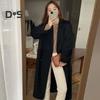 Women Winter Overcoat Double-breasted Turn-down Collar Long Sleeves Buttons Loose Cardigan Mid Length Outdoor Woolen Coat
