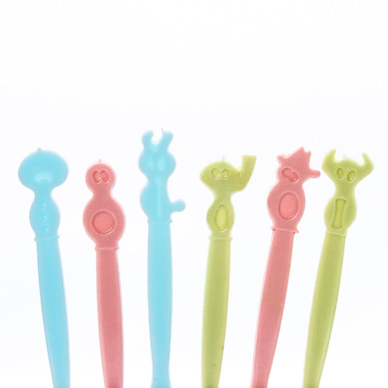Cartoon Animal Disposable Fruit Fork Box Containing 50 Plastic Dim Sum Fork Fruit Fork Color Two Tooth Cake Fork