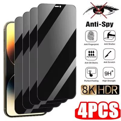 4 шт. Полное защитное стекло для iPhone 16 15 14 13 12 11 Pro Max, антишпионская защита экрана для iPhone X XS XR XS Max, закаленное стекло