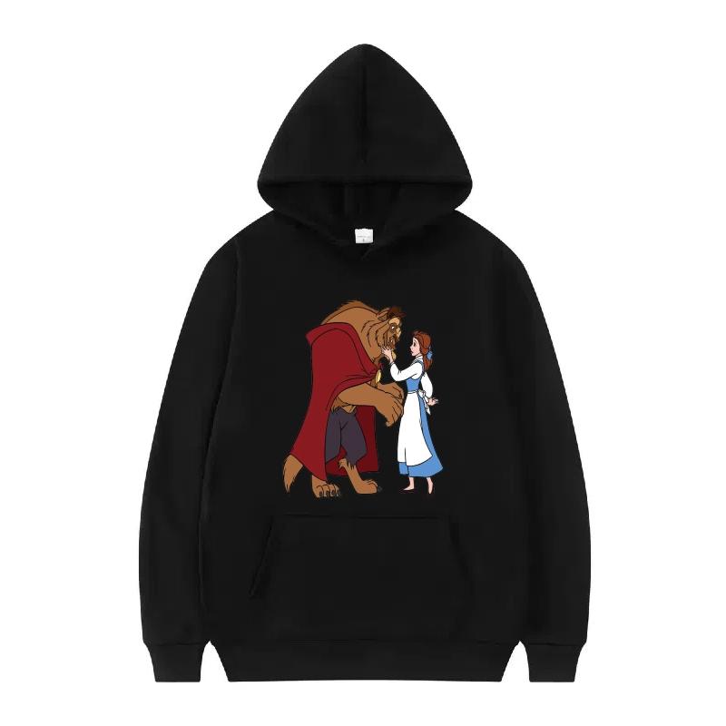 Disney Beauty And The Beast Princess Pattern Woman Loose Black Autumn Tops Clothes Pullovers Ladies Cheap Y2k Hoodies Men Sporty