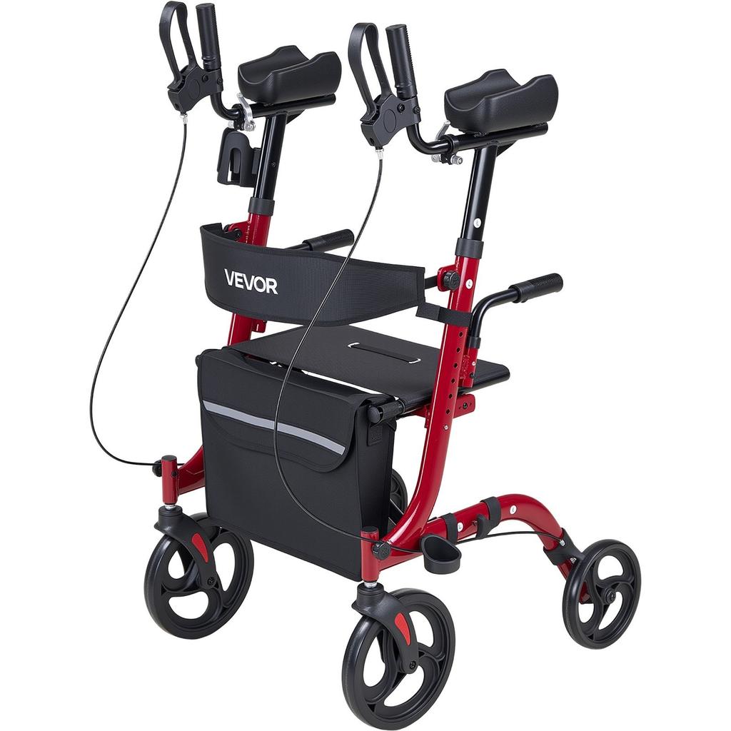 Rollator Walker with Seat for Seniors, Foldable Rolling Walker, Lightweight Aluminum Mobility Walking Aid with PVC Solid Wheels, Adjustable Handle,