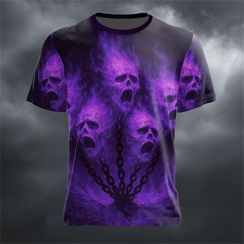 Halloween Men's 3D Skull Short-Sleeve T-Shirt Spooky Club Party Street Style Short-Sleeve Casual Loose-Fitting Men's Top