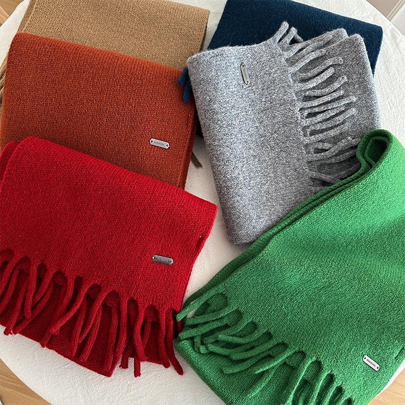 Scarf Women's High-end Tassel Warm Short Pure Wool Small Scarf Men