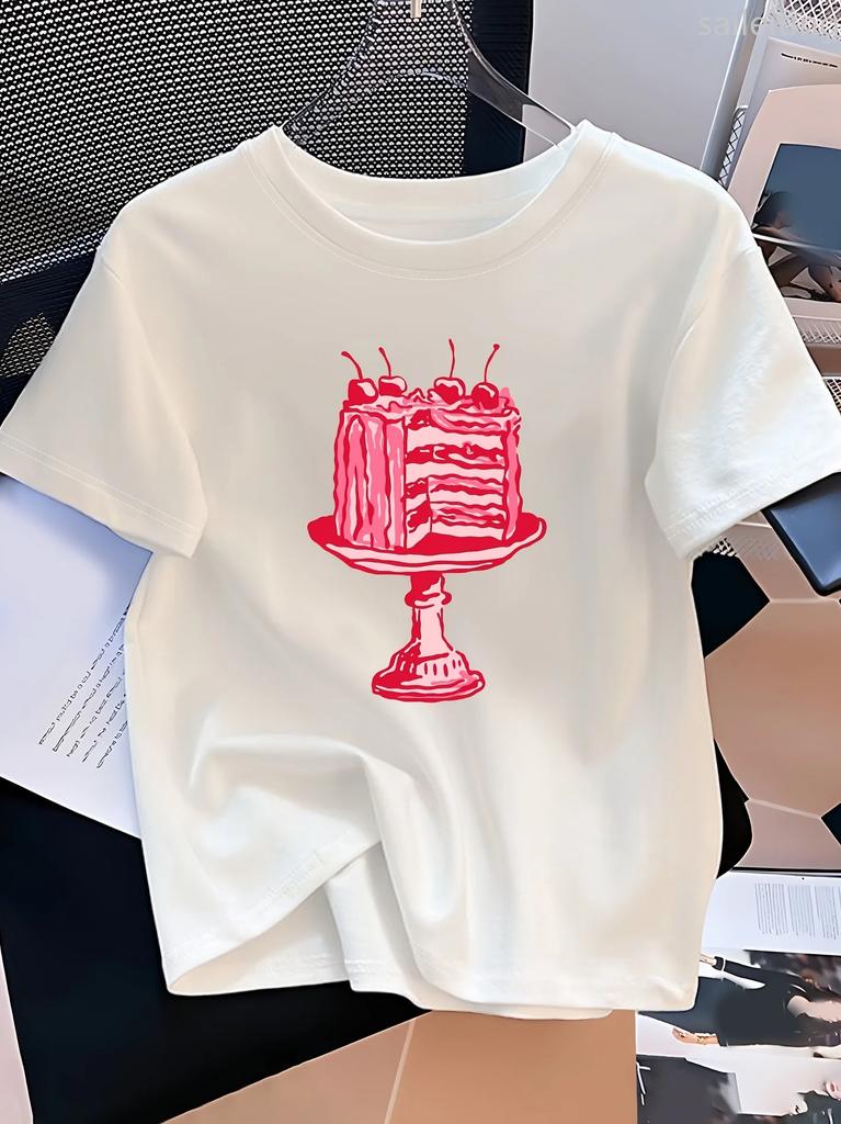 UnisexS Casual with Colorful Cake Design Happy Birthday Print1 Short Sleeve Round Neck AllSeason Fit Birthday Party Attire