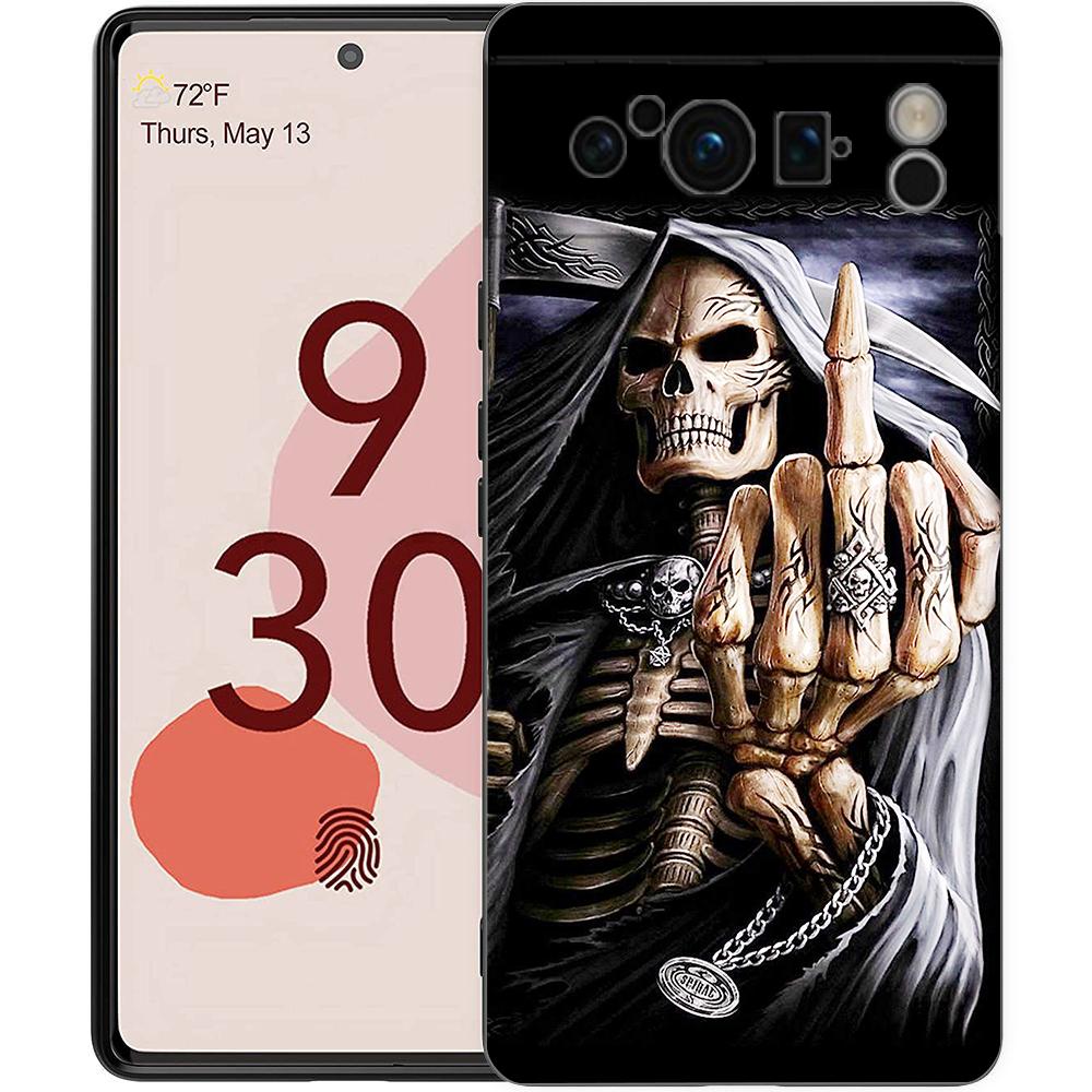 Чехол для телефона Google Pixel 6 7 8 9 Pro XL 8A 7A 6A Черный Чехол Мягкий Корпус Жнец Череп Скелет
