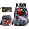 Among Us Cartoon Print Backpack Set Students 3-Piece Canvas School Travel Bag Street Style 20-35L Capacity