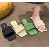 Fashion Summer Slippers for Women Flip Flops Flats  New Pleated Korean Fashion Slippers Women Sandals Green Slip On Shoes Big Size 36-42