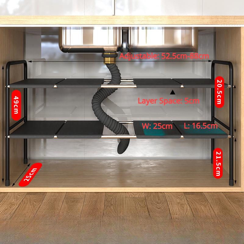 Kitchen Organiser Under Sink Rack Storage Shelves Expandable 2 Tier Cabinet Shelf Dishes Rack Under Sink Holder Bathroom Shelf