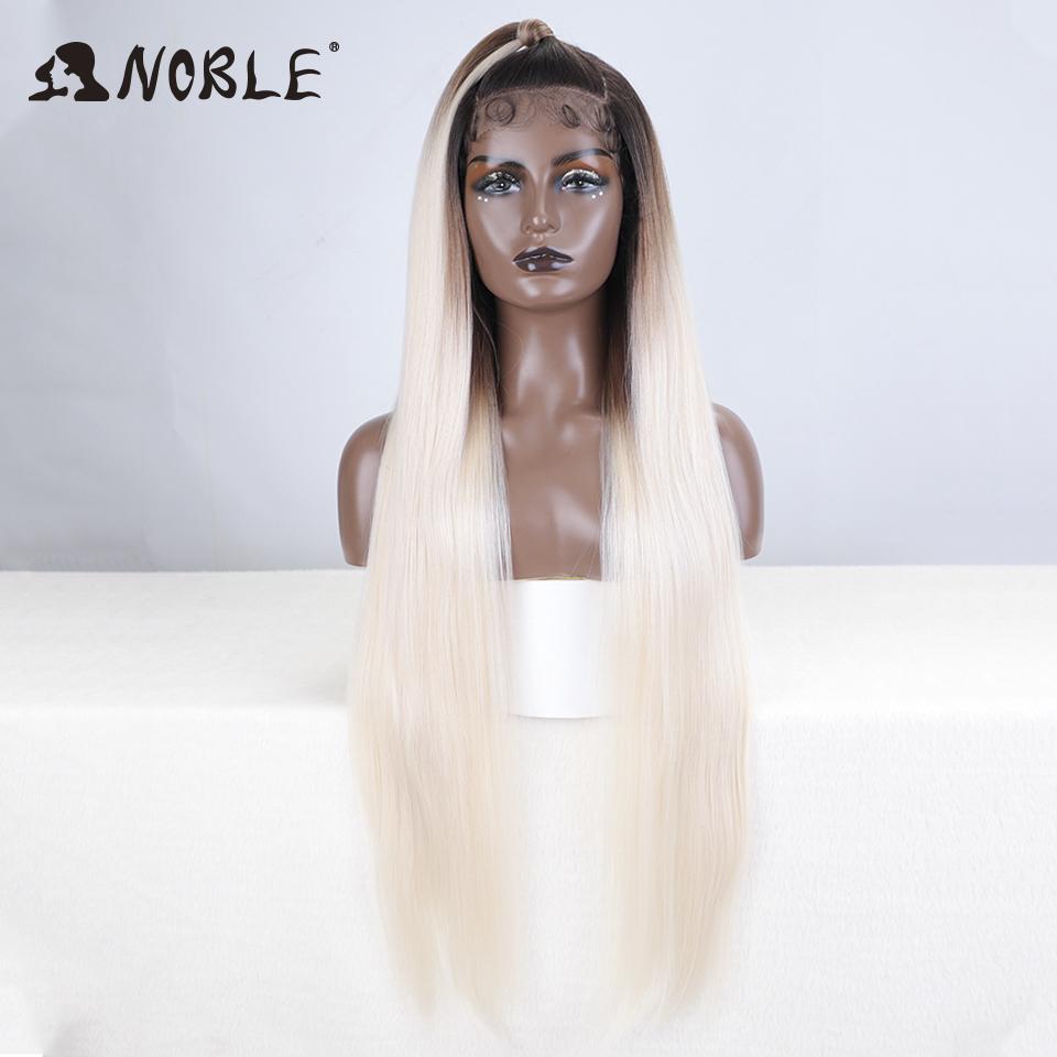 Noble 13x4 Lace Front Wig Synthetic 36 Inch Updo Ombre Brown Highlight Wig Long Straight Wigs For Women Lace Wig Cosplay Wigs