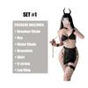 PU Leather Sexy Lingerie Set ImitationSplit Backless Gold Chain Bra and Side-leaking Leather Skirt Women Babydoll Demon Cosplay