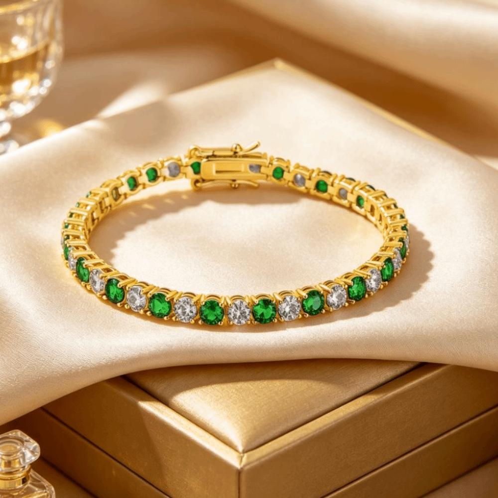 Green Charm Chain Bracelet 4mm Zirconia Thin Chain Bracelet Cubic Zirconia Bracelet Hand Jewelry