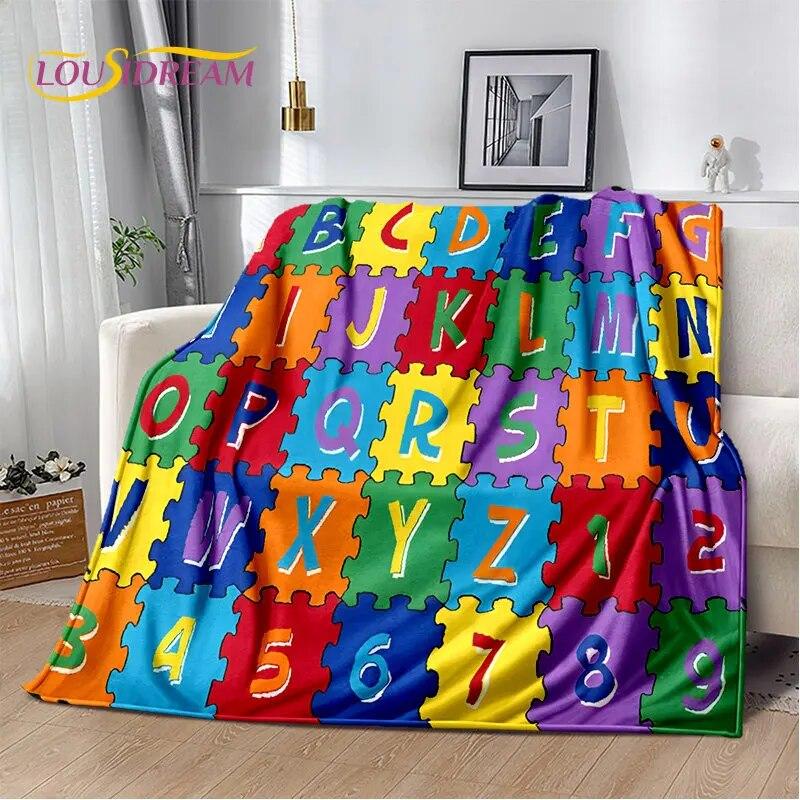 ABC Cartoon Alphabet Children Kids Early Education Soft Plush Blanket,Flannel Blanket Throw Blanket for Living Room Bedroom Sofa