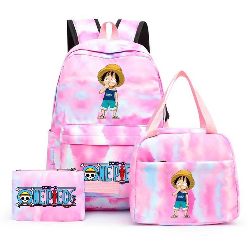 3Pcs/set Anime One Piece Anti-Theft Backpack Casual Daypack with Lunch Bag Pencil Case Back To School Daily Bookbag for Boy Girl Mochila Rucksack