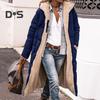 Women Winter Splicing Long Coat Hooded Long Sleeve Fleece Lining Outwear Zipper Placket Pockets Double Sided Wear Long Down Jacket