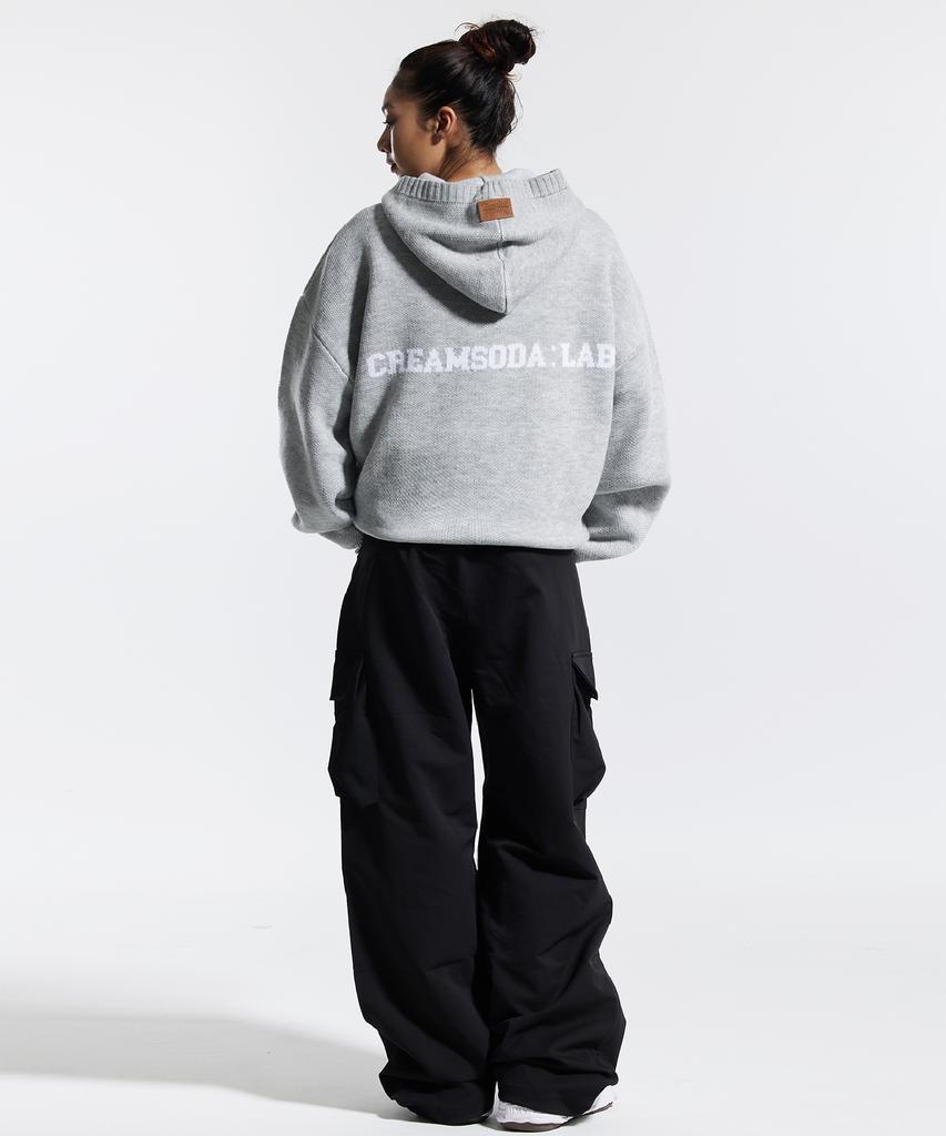 CREAM SODA LAB Cl Washed Graphic Jacquard Hoodie Knit Gray
