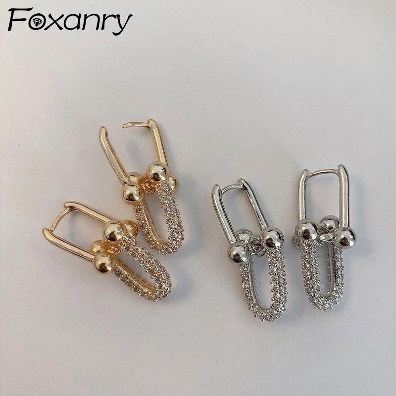 foxanry Серьги для предотвращения аллергии для женщин, модные элегантные U-образные геометрические циркониевые украшения для невесты, подарки для влюбленных