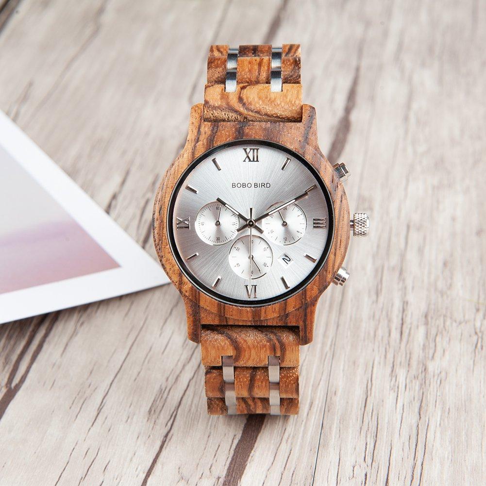 Часы BOBO Bird Wood Watch Luxury Wood Metal Strap Chronograph Date Display Quartz Watch Versatile Watch Metal White Men's Men's