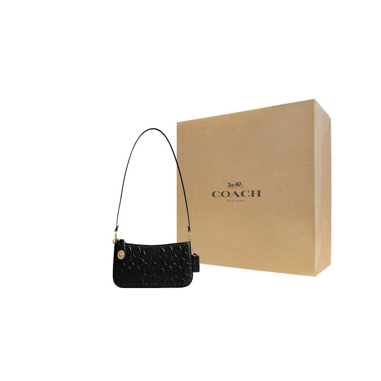 Coach Penn 21 Solid Color Embossed Letter Hardware Zipper Closure Leather Underarm Handheld Shoulder Bag Small Women bags Black CM552-B4BK