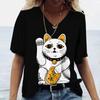 Прекрасная футболка с 3D принтом Lucky Cat, женский топ с v-образным вырезом и коротким рукавом, Harajuku, повседневные футболки в японском стиле, универсальные Y2K 8XL