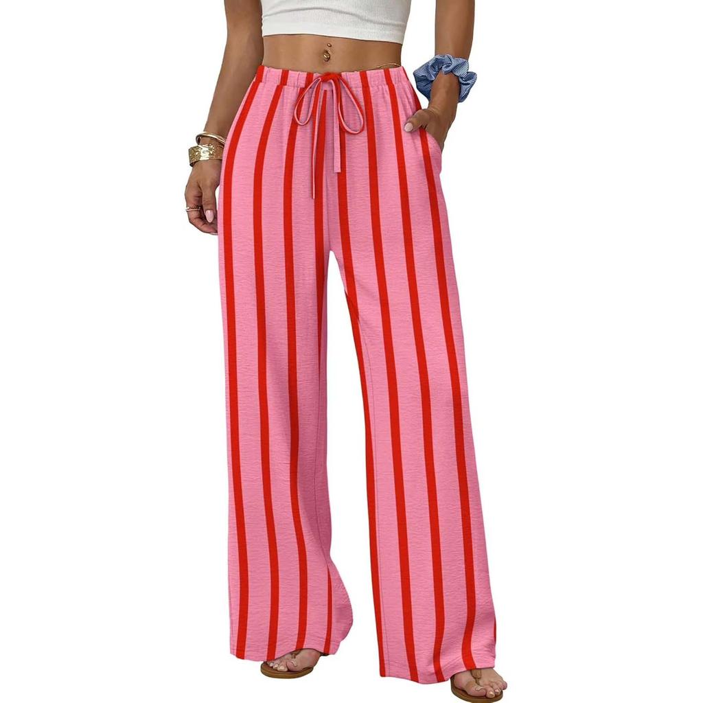 Женские модные широкие брюки со шнурком, эластичным поясом, карманами и полосками, свободного кроя, повседневные брюки