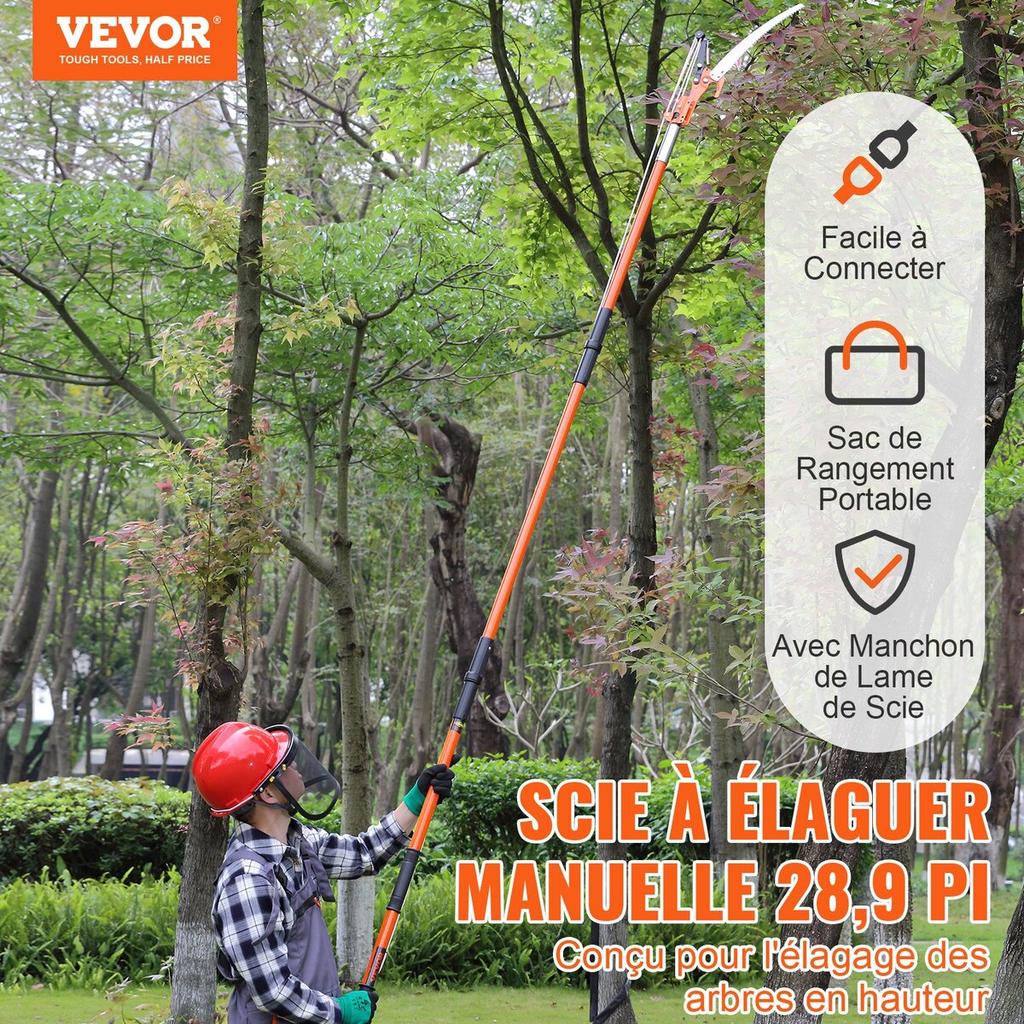 Manual Pole Saw, 7.3-27 ft Extendable Tree Pruner, Sharp Steel Blade and Scissors High Branches Trimming, Branch Trimmer with Lightweight 8 Fiberglass