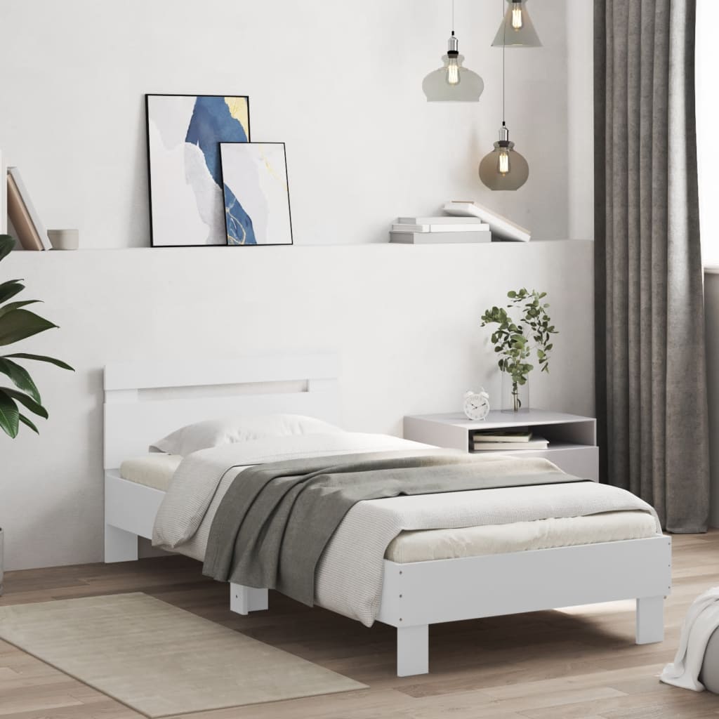 White Bed Frame with Headboard 75 x 190 cm Engineered Wood