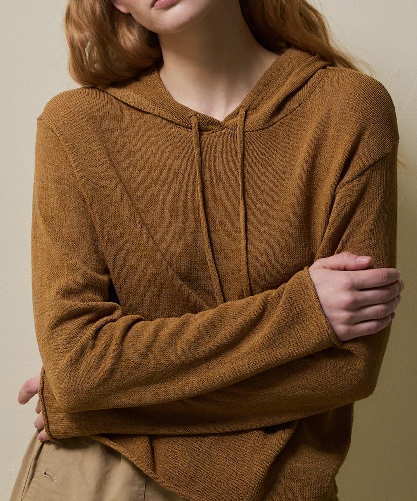 SHINE ON YOU Airy Linen Blend Slim Hoodie Knit_Camel Brown