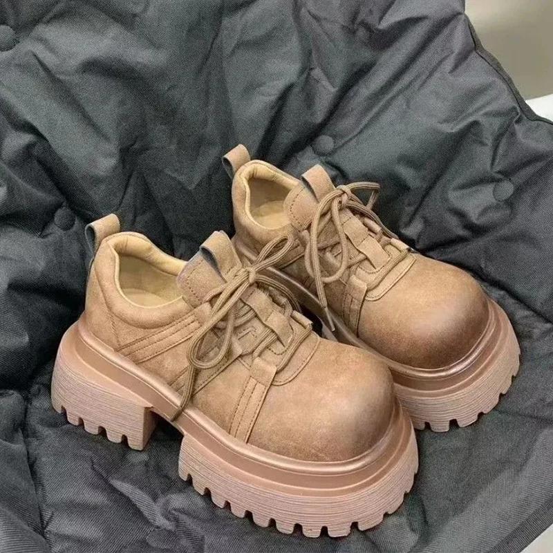 Platform Women Leather Shoes Flats Fashion Sneakers Woman 2024 Trend Autumn New Loafers Shoes Walking Cozy Lace Up Mujer Zapatos