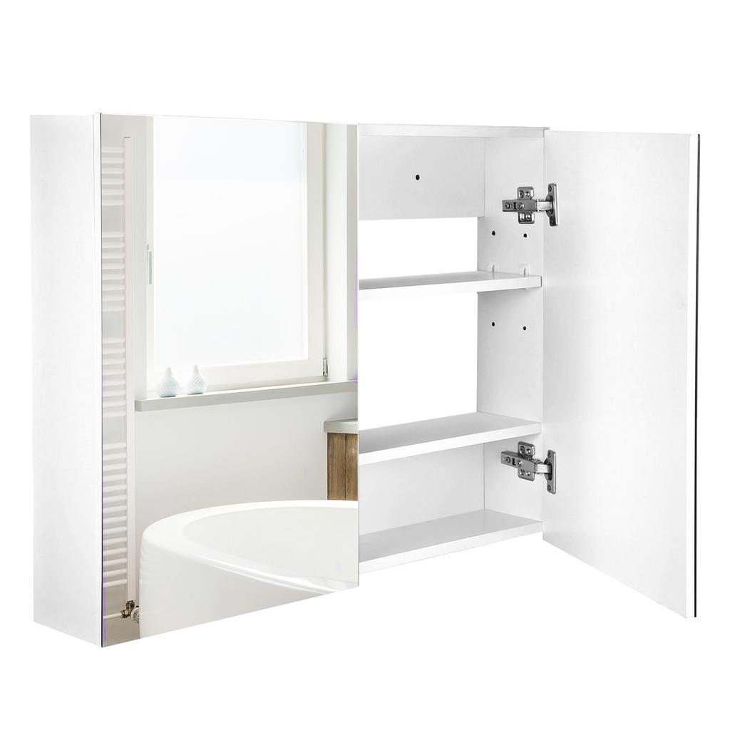 Bathroom Cabinet with Mirror, 2-Door, 3 Shelves, 80 x 15 x 60 cm, White