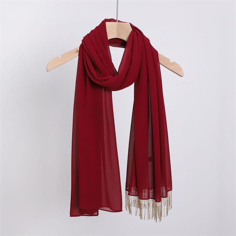 Luxury Diamond Necklace Chain Instant Bubble Chiffon Hijab Ramada Beach Summer Shawl Wrap Solid Muslim Stole Neck Snood 175*70Cm