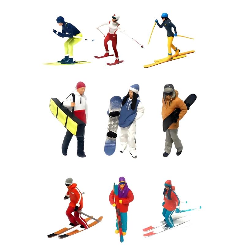 1:64 Scale Hand Painted Figure Miniature People for Dioramas Props,Photography Collector Skiing People Figure Models