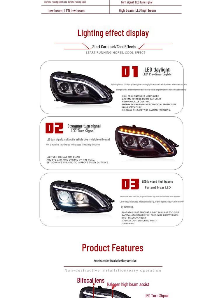 Светодиодная ксеноновая фара в сборе для Mercedes-Benz S-Class W220 1998-2005 с динамическими указателями поворота