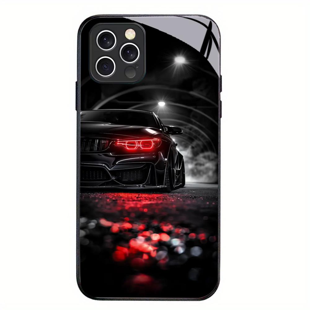 Cool Car Tempered Glass Phone Case For iPhone 17 16 15 14 13 Pro Max Plus Shockproof Full Camera Lens Protection Hard Back Cover