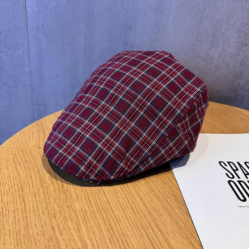 Pattern Vintage Checkered Beret Hat With Breathable Cotton For Women Fashion