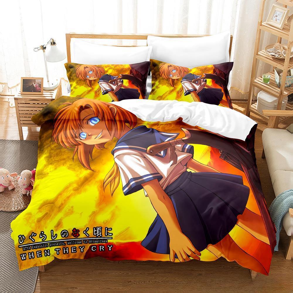 3D Печать Аниме Higurashi When They Cry Комплект Постельного Белья Односпальный Twin Full Queen King Размер Комплект Постельного Белья Взрослый Детская Спальня Комплекты Пододеяльников