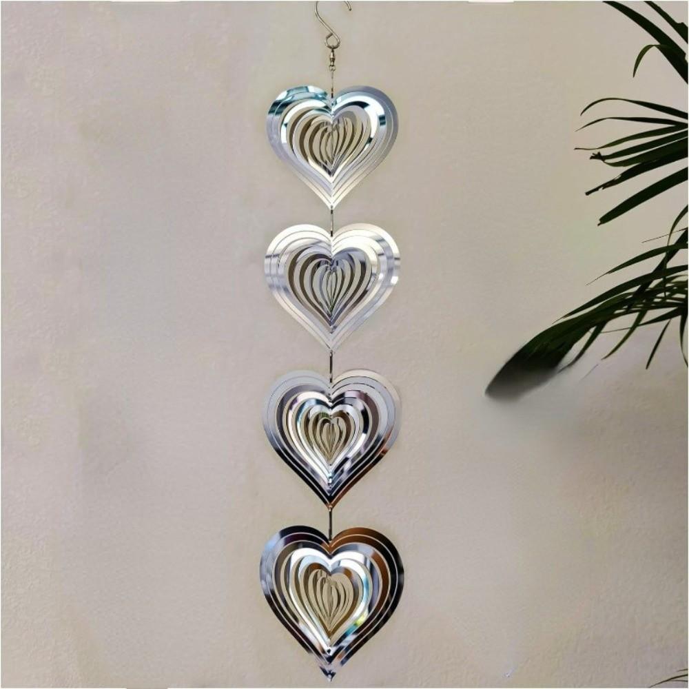 Reflective Surface 3D Metal Heart Double-Sided Wind Spinner Heart Wind Chime Garden Hanging