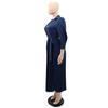 Spring Summer Women's Long Sleeve Polo Neck High Waist Fashion Casual Pleated Dress