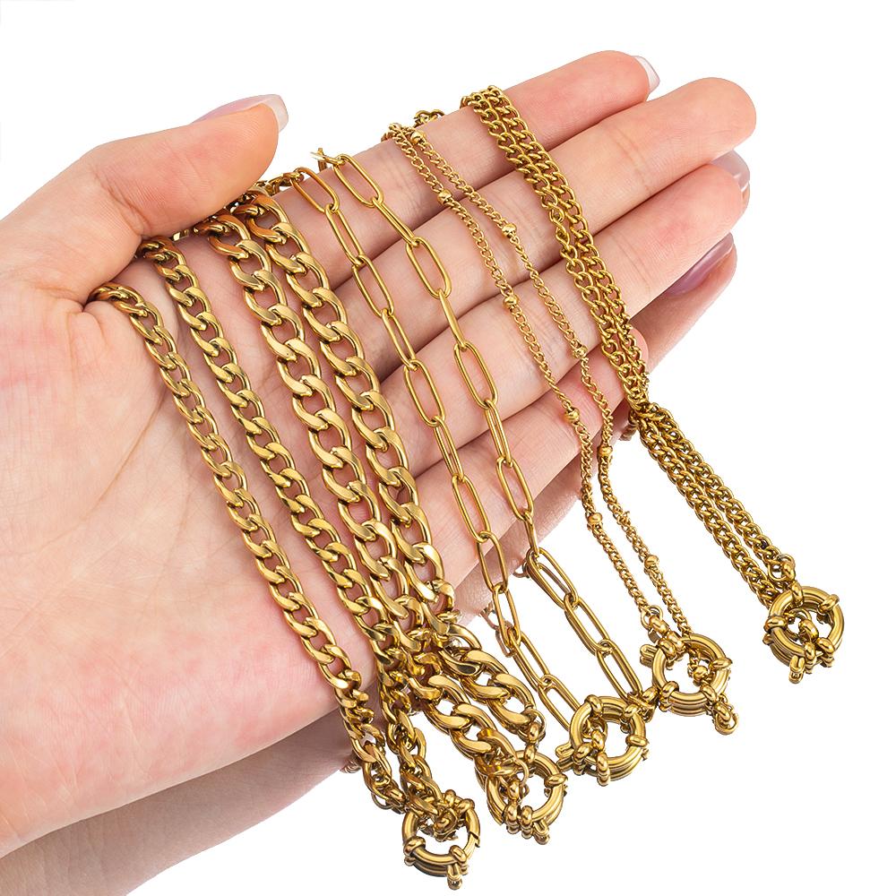 1PC Stainless Steel 45cm Basic Link Chian Bracelet Necklace Women Men Anchor Clasp Beads Chain Sailor Wheel DIY Jewelry Findings
