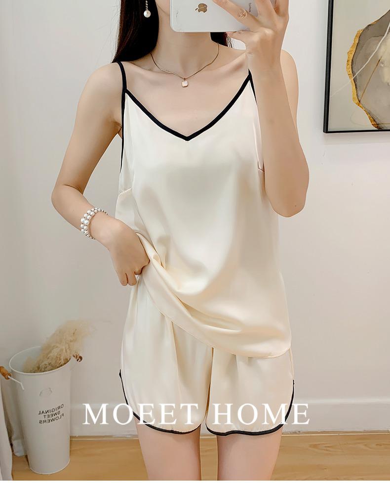 Женский летний пижамный комплект из ледяного шелка - Сексуальный, свободный топ-майка и шорты для повседневной или уличной носки