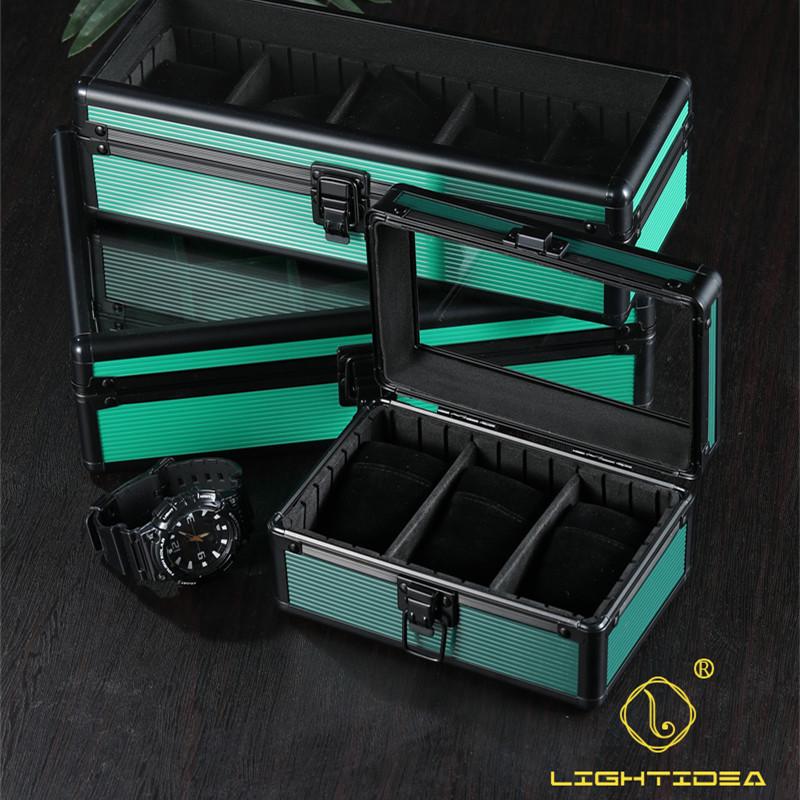 Алюминиевая коробка для часов из 3 предметов: Многоцветное хранение с прозрачной крышкой и 3 отделениями