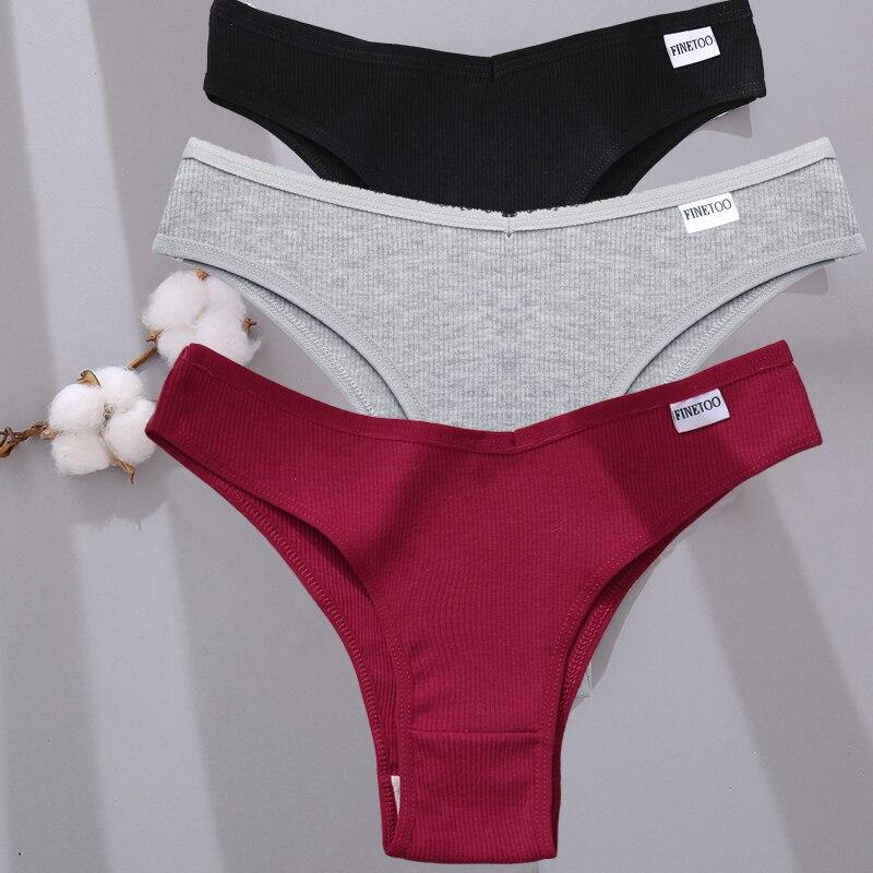 FINETOO 3Pcs Women Cotton Panties Sexy Thongs 6 Colors Underwear For Woman Low-Rise Underpant Bikini Briefs