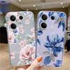Flowers Patterned Soft Silicone Clear Case For Xiaomi Redmi Note 13 Pro Poco Samsung A55 A54 A34 A15 S24 M35 iPhone 11 12 13 14 15 Shockproof Cover