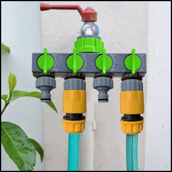 4-Way Hose Manifold with Valves Water Splitter 1/2 3/4 Connector