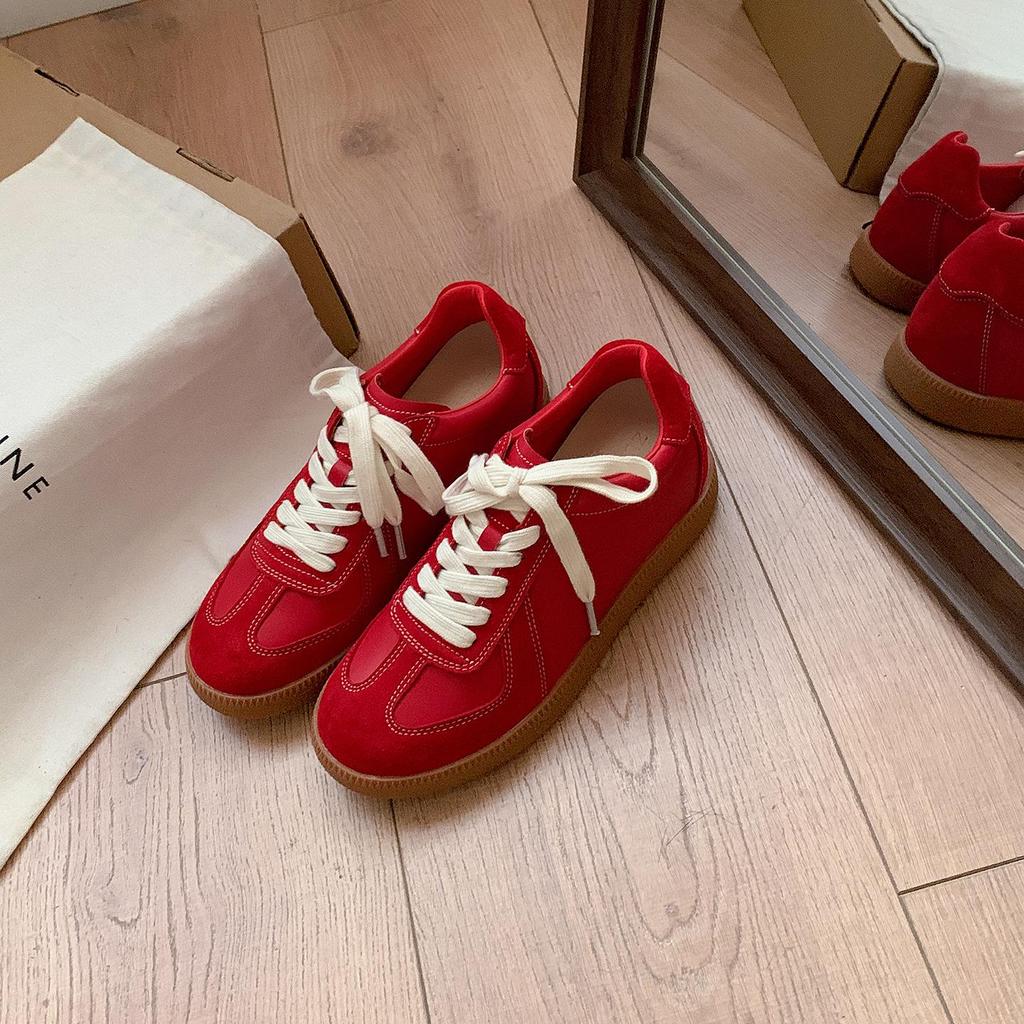 Women's Retro Colorblock Leather German Trainer Sneakers - 2025 Autumn Edition, Thick Sole, Casual Skate Style