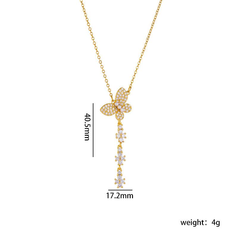 High Grade Butterfly Zircon Tassel Pendant Necklace Stainless Steel Fashion Geometric Choker Jewelry Party Gifts For Women Girls