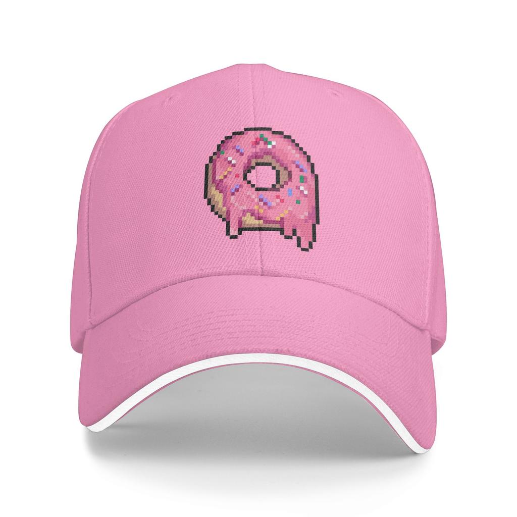 Drippy Pink Frosted Sprinkled Pixel Donut Baseball Cap Tennis Sunscreen Trucker Hat Couple Women Vintage Design Snapback Cap