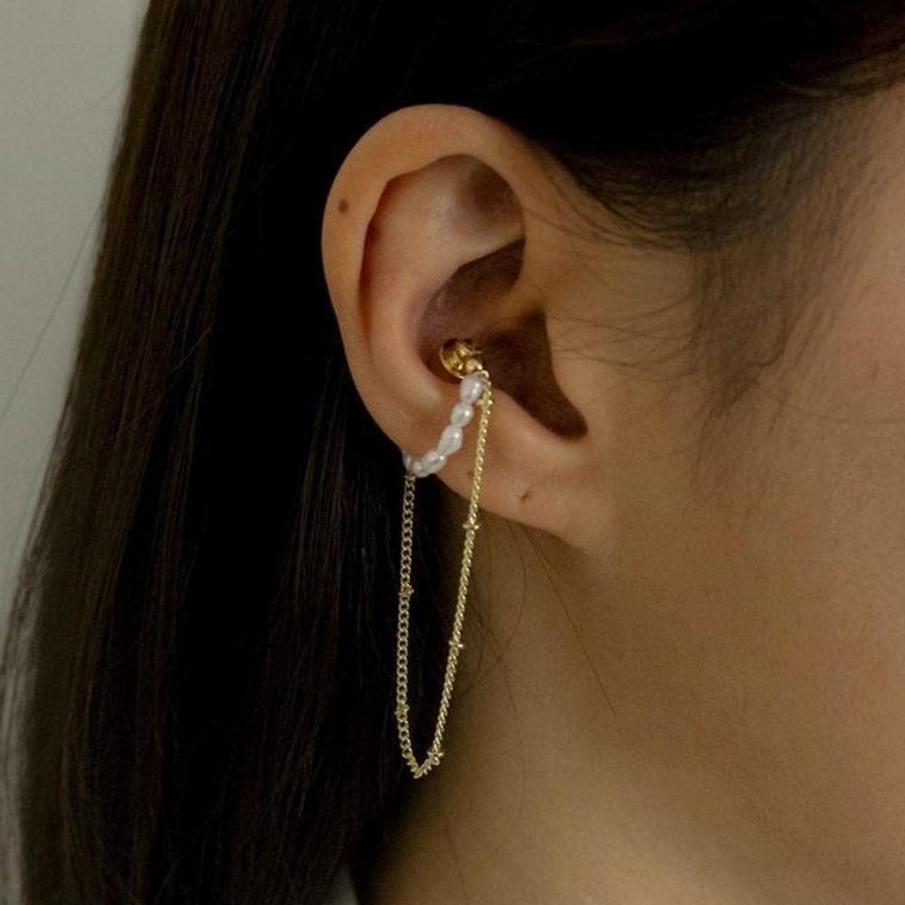 Pierced Pearl Drop Chain Ear Cuff Bracelet Women's Accessories